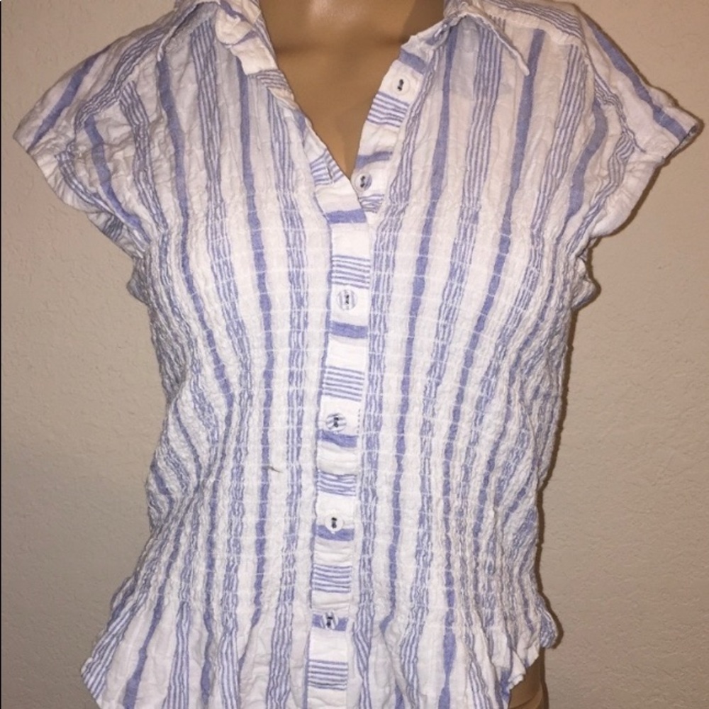 Maeve blue/white seersucker top